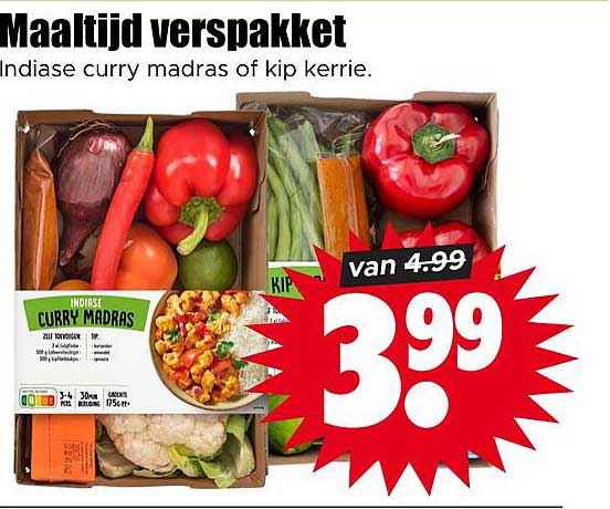 Maaltijd verspakket Indiase curry madras of kip kerrie