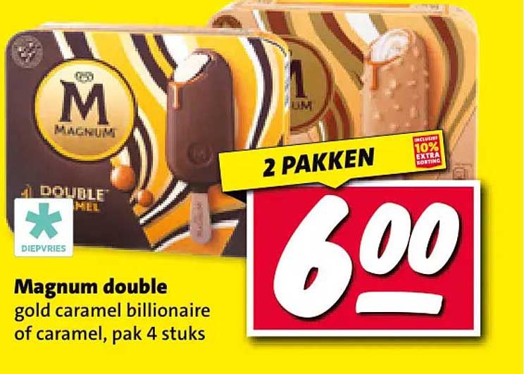 Magnum double gold caramel billionaire of caramel, pak 4 stuks 2 pakken