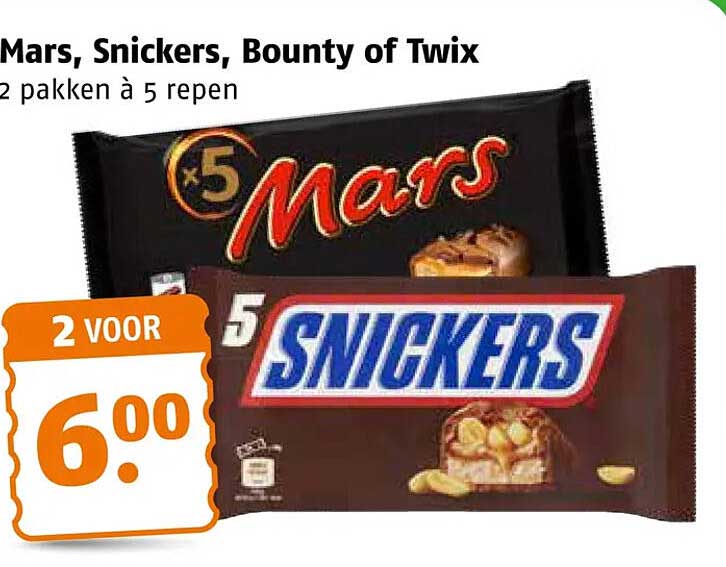 Mars, Snickers, Bounty of Twix 2 pakken à 5 repen