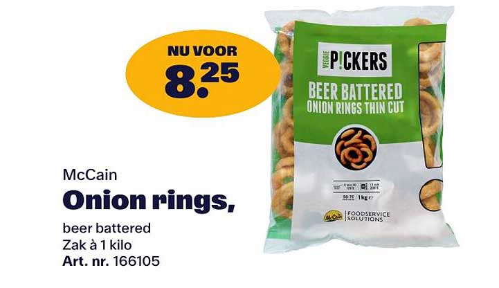 McCain Onion rings, beer battered Zak à 1 kilo Art. nr. 166105
