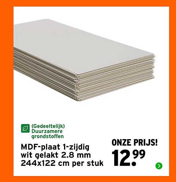 MDF-plaat 1-zijdig wit gelakt 2.8 mm 244x122 cm per stuk