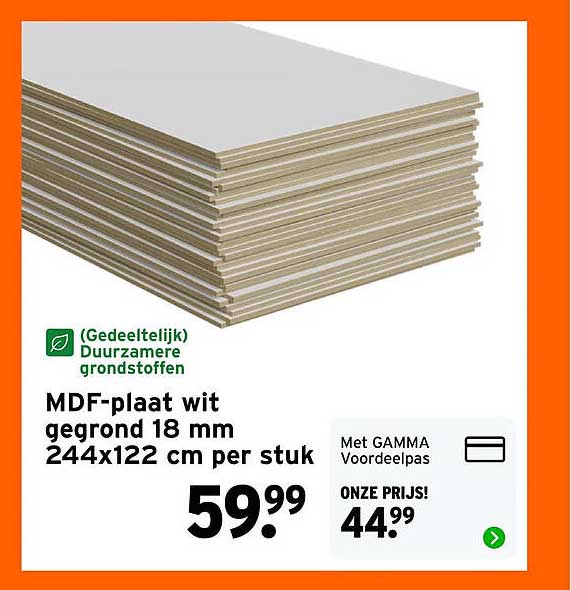 MDF-plaat wit gegrond 18 mm 244x122 cm per stuk