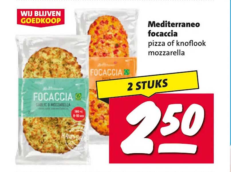 Mediterraneo focaccia pizza of knoflook mozzarella 2 STUKS