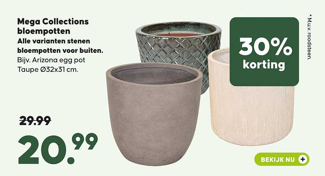 Mega Collections bloempotten 30% korting
