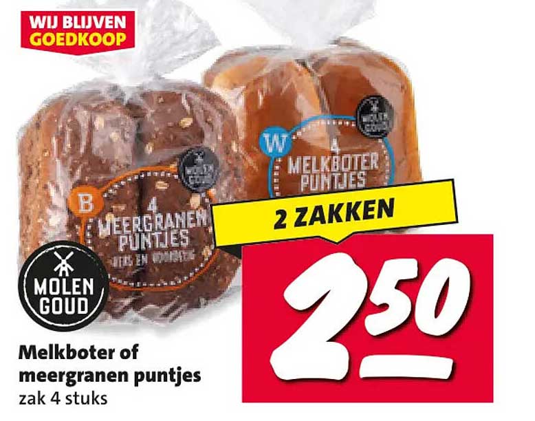 Melkbotter of meergranen puntjes zak 4 stuks 2 ZAKKEN