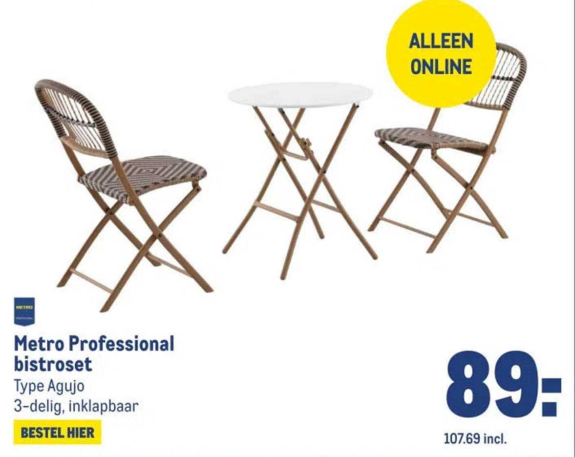 Metro Professional bistroset Type Agujo 3-delig, inklapbaar BESTEL HIER