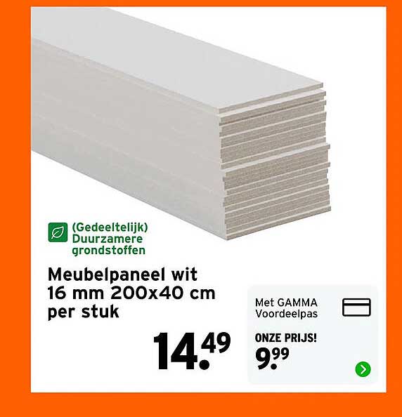 Meubelpaneel wit 16 mm 200x40 cm per stuk