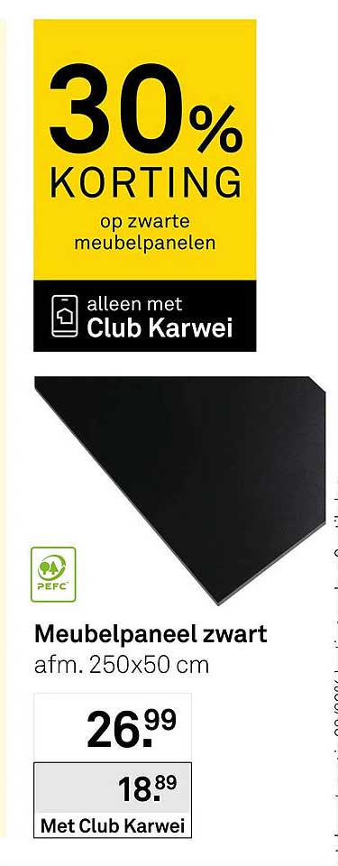 Meubelpaneel zwart afm. 250x50 cm 30% korting op zwarte meubelpanelen alleen met Club Karwei