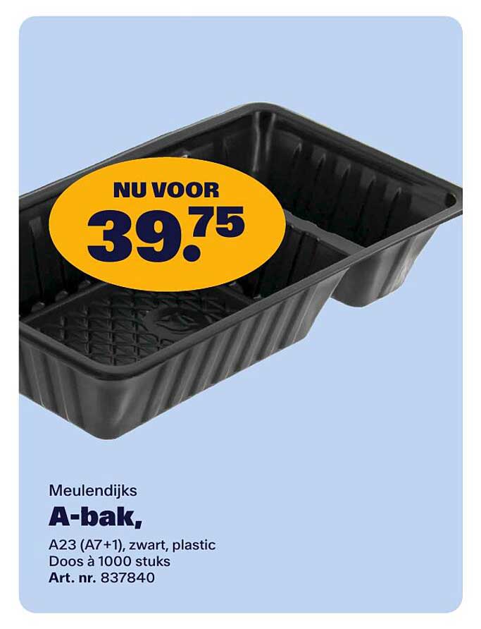 Meulendijks A-bak, A23 (A7+1), zwart, plastic Doos à 1000 stuks