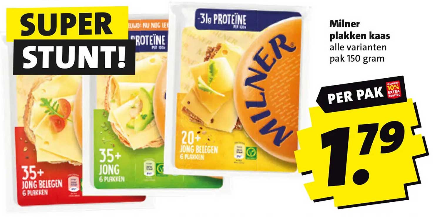 Milner plakken kaas alle varianten pak 150 gram