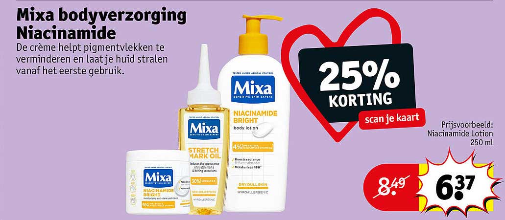 Mixa bodyverzorging Niacinamide 25% KORTING scan je kaart