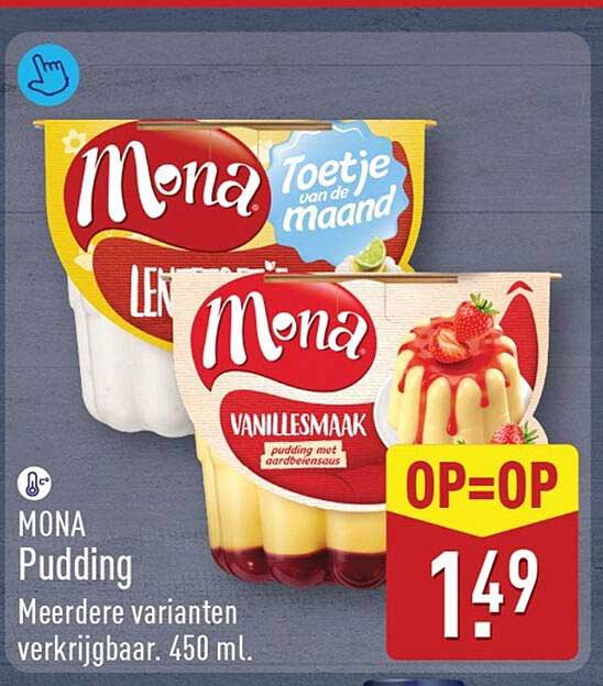 MONA Pudding Meerdere varianten verkrijgbaar. 450 ml. OP=OP