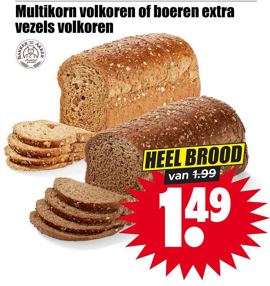 Multikorn volkoren of boeren extra vezels volkoren HEEL BROOD