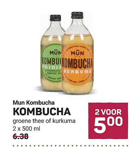 Mun Kombucha KOMBUCHA groene thee of kurkuma 2 x 500 ml 2 VOOR 5 00