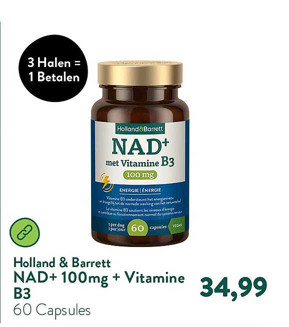 NAD+ 100 mg + Vitamine B3 60 Capsules 3 Halen = 1 Betalen