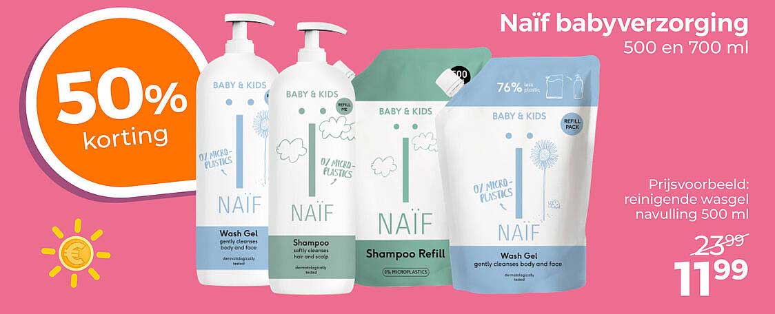 Naïf babyverzorging 500 en 700 ml 50% korting