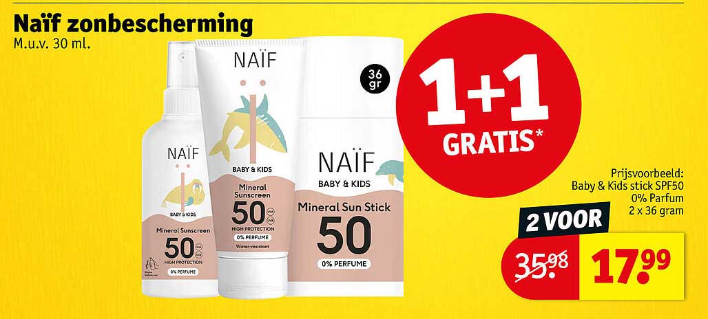 Naïf zonbescherming M.u.v. 30 ml. 1+1 GRATIS*