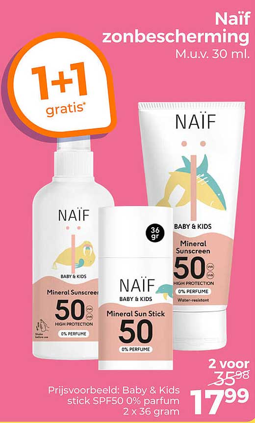Naïf zonbescherming M.u.v. 30 ml. 1+1 gratis