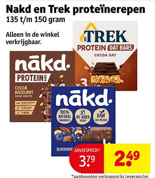 Naked en Trek proteïnerepen 135 t/m 150 gram
