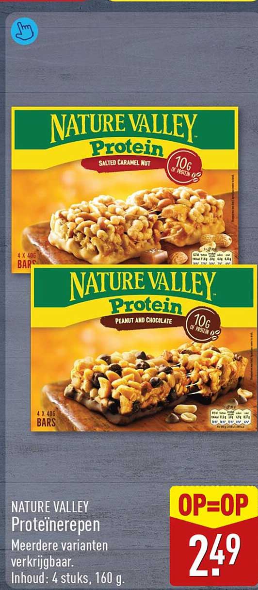 NATURE VALLEY Proteïnerepen Meerdere varianten verkrijgbaar. Inhoud: 4 stuks, 160 g. OP=OP