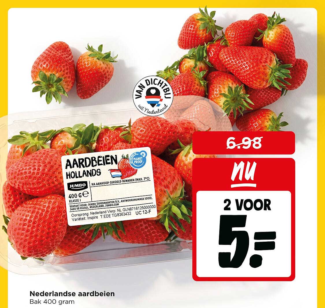 Nederlandse aardbeien 2 voor 5.-