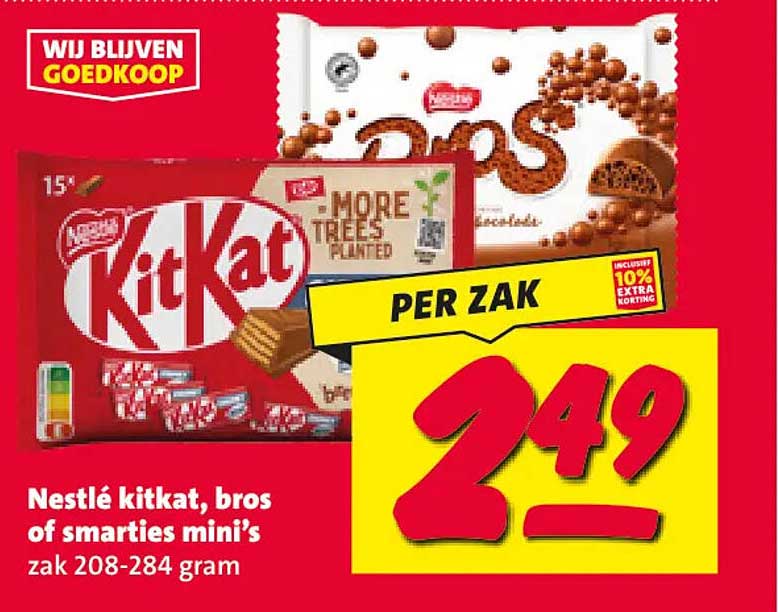 Nestlé kitkat, bros of smarties mini’s zak 208-284 gram