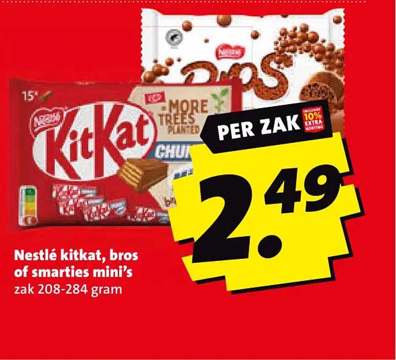 Nestlé kitkat, bros of smarties mini’s zak 208-284 gram