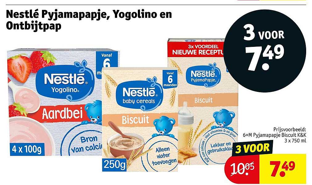 Nestlé Pyjamapapje, Yogelino en Ontbijtpap 3 VOOR 7.49