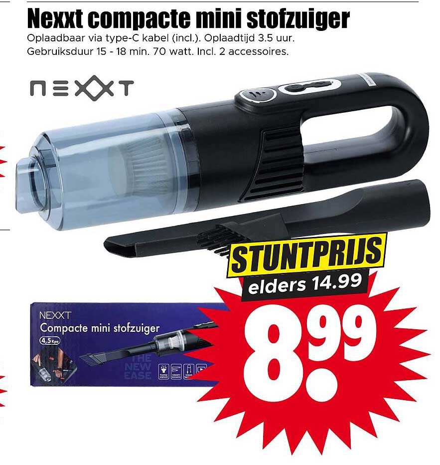 Nexxt compacte mini stofzuiger