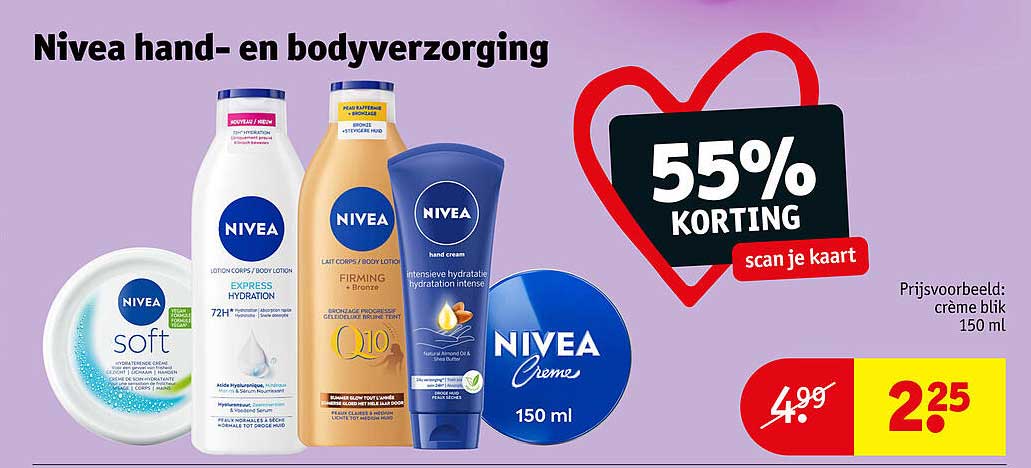 Nivea hand- en bodyverzorging 55% korting scan je kaart