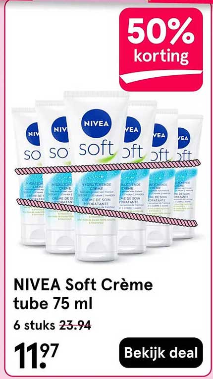 NIVEA Soft Crème tube 75 ml 50% korting