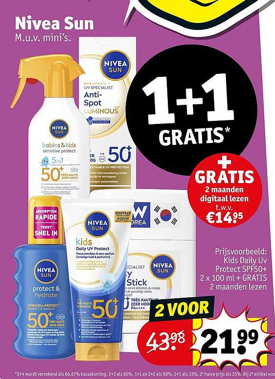 Nivea Sun m.u.v. mini's 1+1 GRATIS