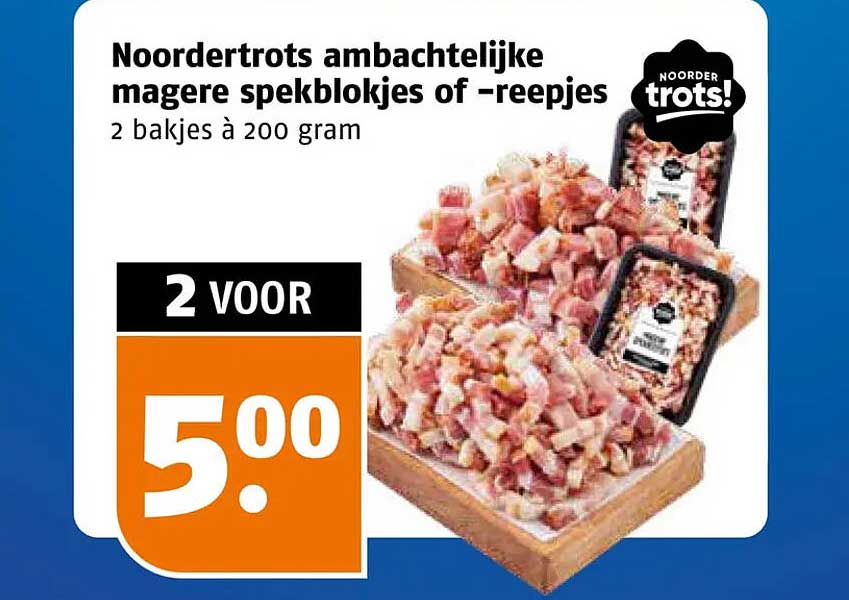 Noordertrots ambachtelijke magere spekblokjes of -reepjes 2 bakjes à 200 gram
