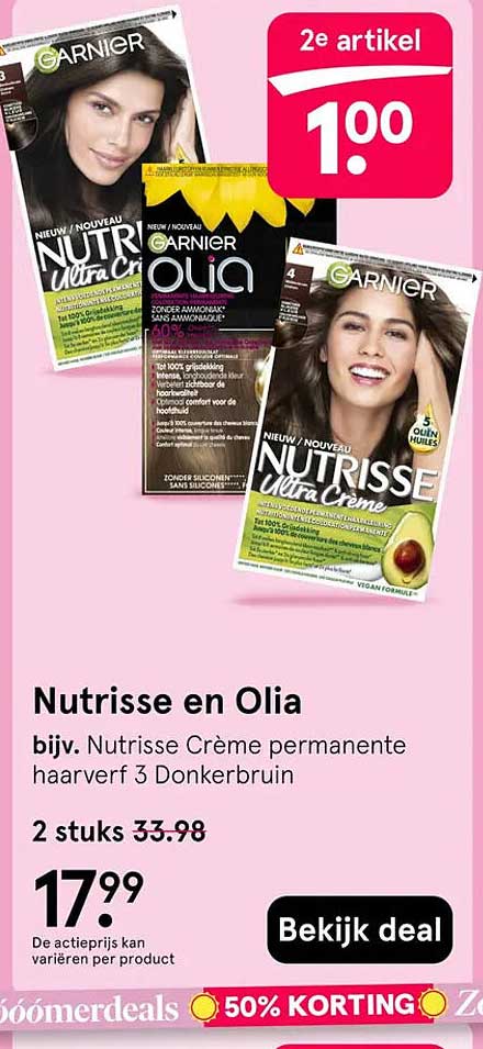 Nutrisse en Olia bijv. Nutrisse Crème permanente haarkleuring 3 Donkerbruin 2e artikel 100