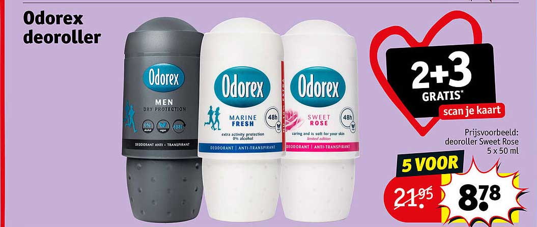 Odorex deodorroller 2+3 GRATIS scan je kaart