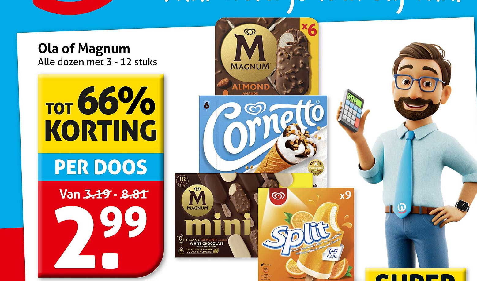 Ola of Magnum Alle dozen met 3 - 12 stuks TOT 66% KORTING PER DOOS