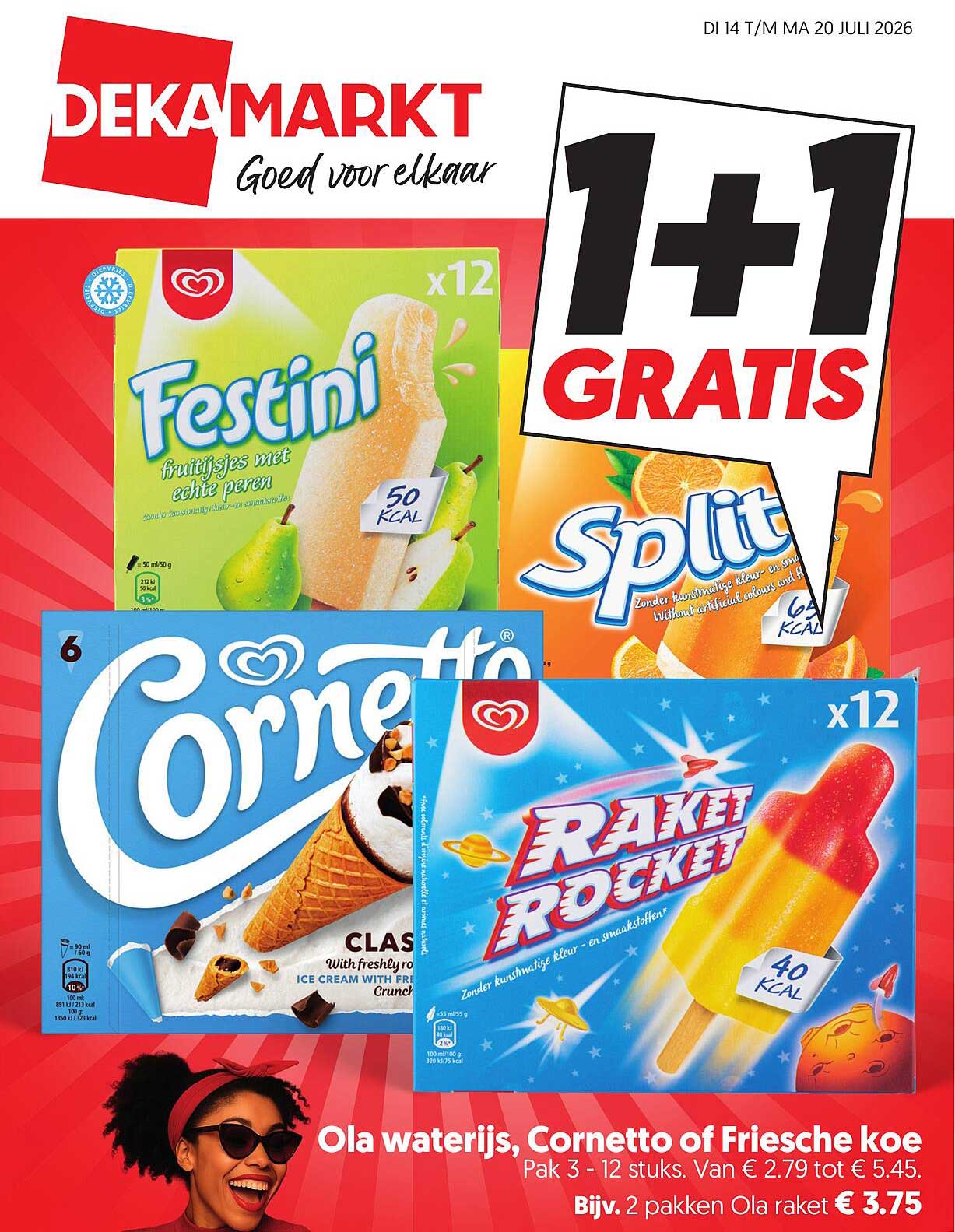 Ola waterijs, Cornetto of Friesche koe 1+1 GRATIS