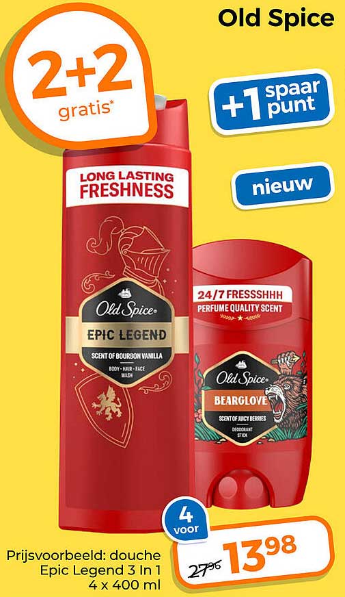 Old Spice 2+2 gratis +1 spaarpunt nieuw