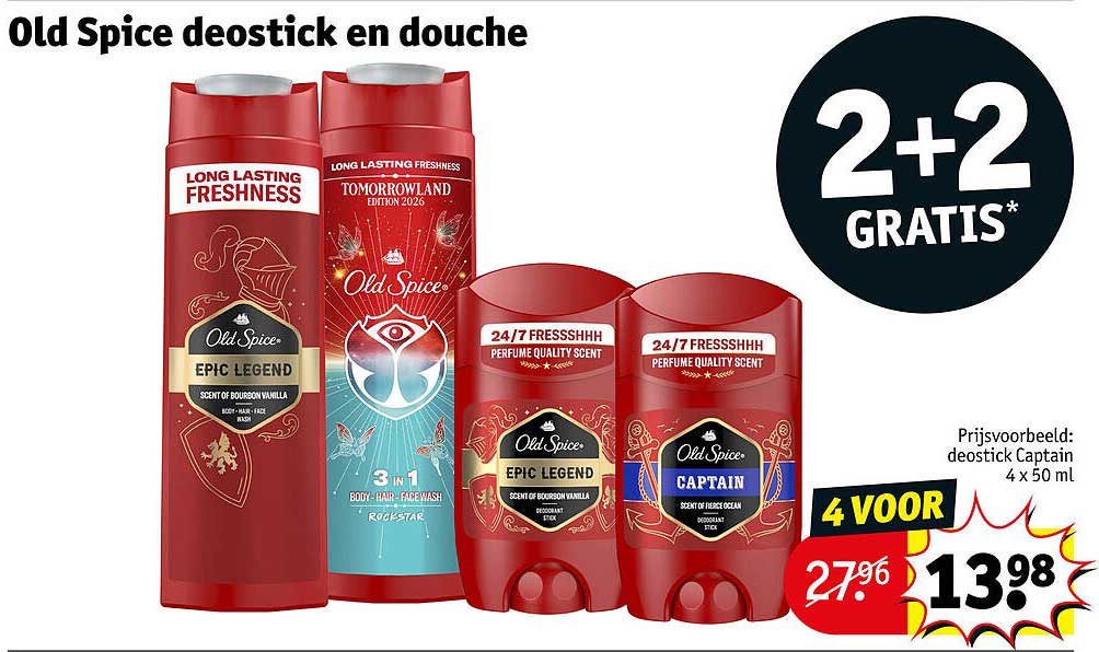 Old Spice deostick en douche 2+2 gratis