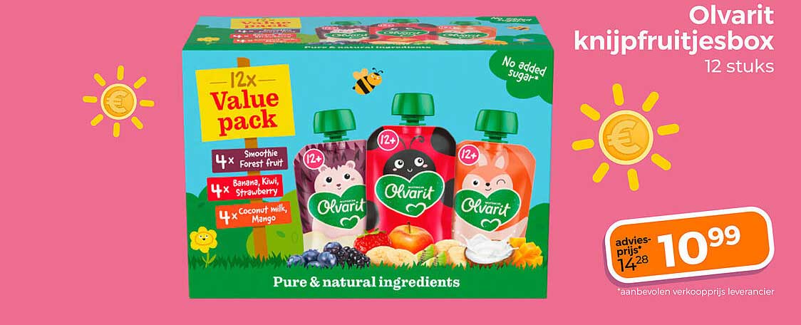 Olvarit knijpfruitjesbox 12 stuks