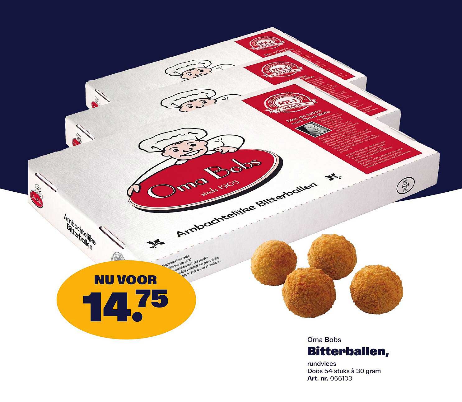 Oma Bobs Bitterballen, rundvlees Doos 54 stuks à 30 gram