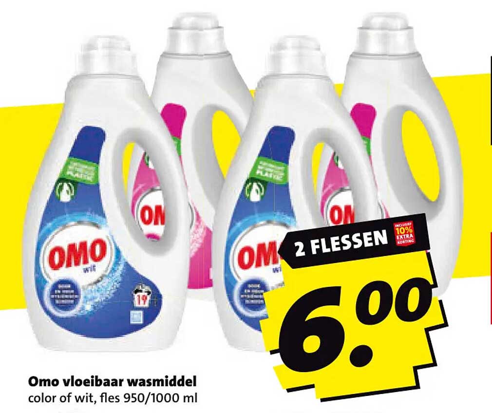 Omo vloeibaar wasmiddel color of wit, fles 950/1000 ml 2 FLESSEN