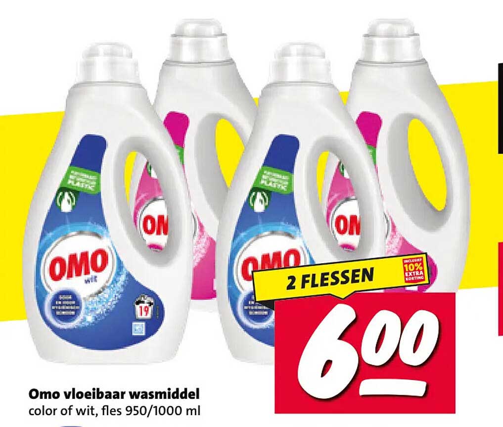 Omo vloeibaar wasmiddel color of wit, fles 950/1000 ml 2 FLESSEN