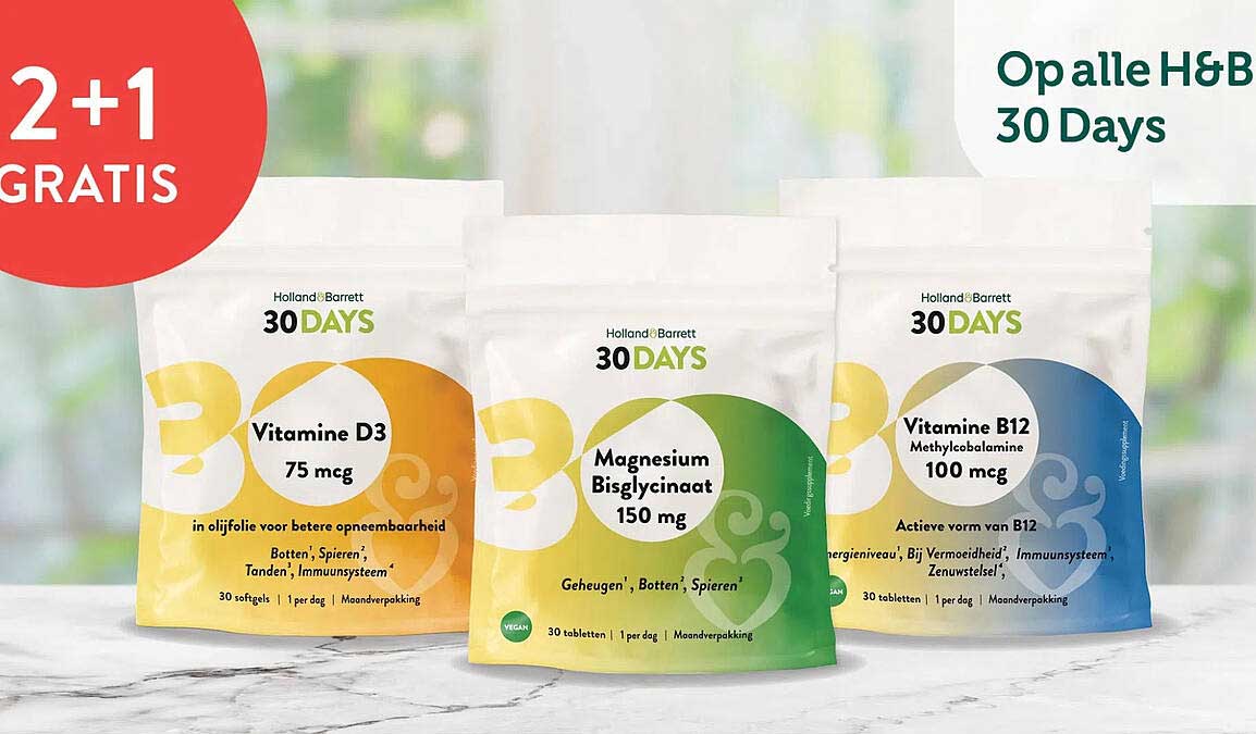 Op alle H&B 30 Days 2+1 GRATIS