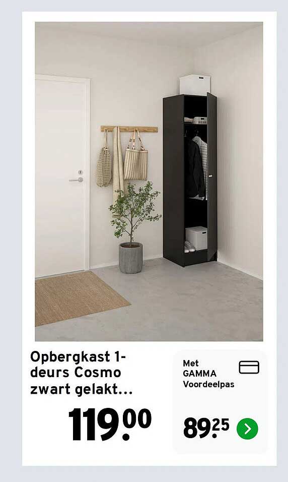 Opbergkast 1-deurs Cosmo zwart gelakt...