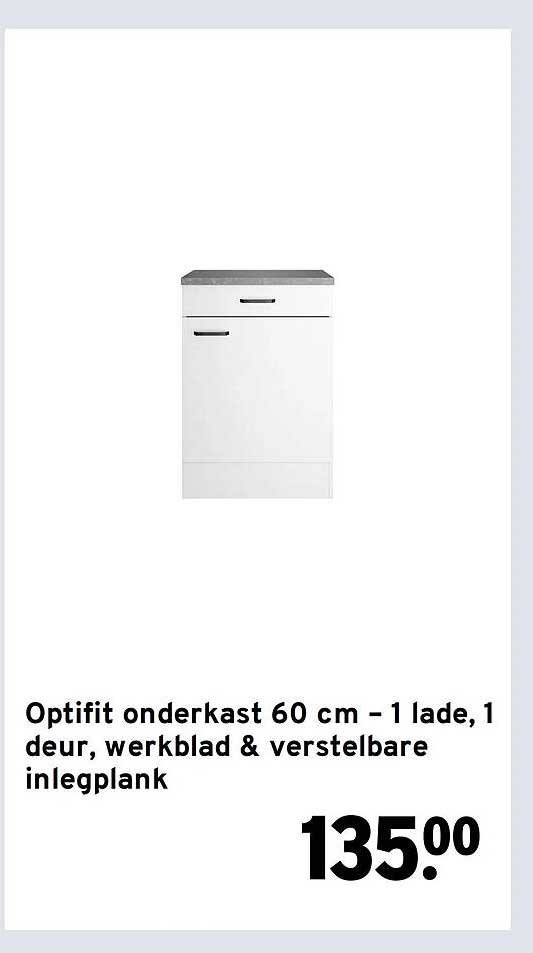 Optifit onderkast 60 cm - 1 lade, 1 deur, werkblad & verstelbare inlegplank