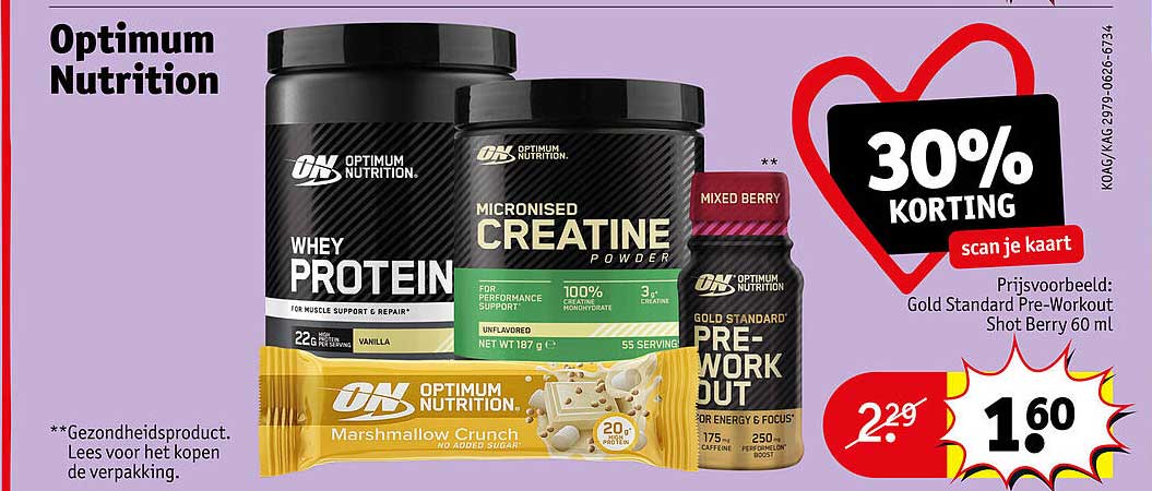 Optimum Nutrition 30% korting scan je kaart