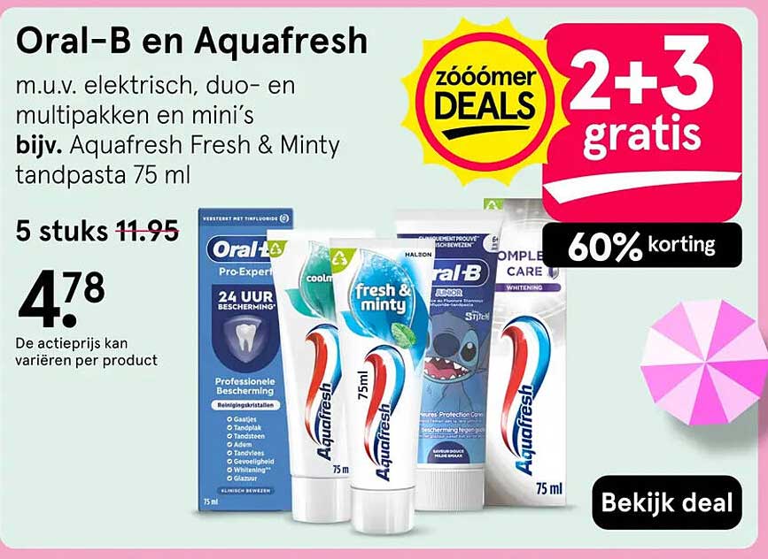 Oral-B en Aquafresh 2+3 gratis
