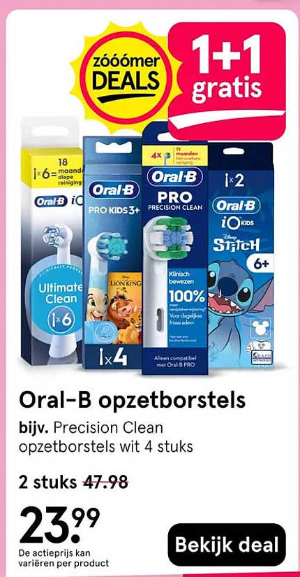 Oral-B opzetborstels 1+1 gratis