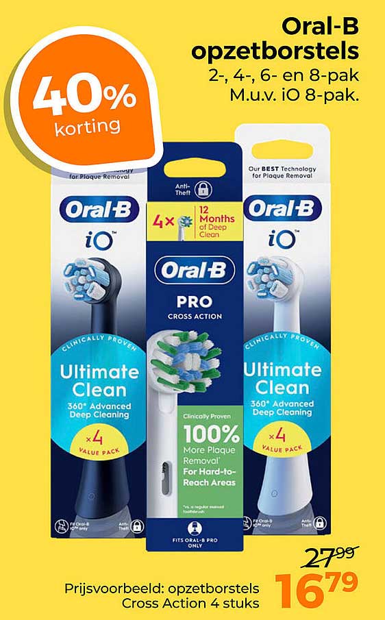 Oral-B opzetborstels 2-, 4-, 6- en 8-pak M.u.v. iO 8-pak. 40% korting